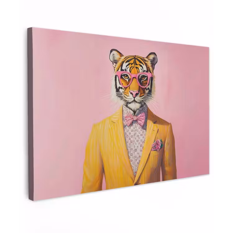 Canvas schilderij - Tijger - Bril - Geel - Jasje — 1
