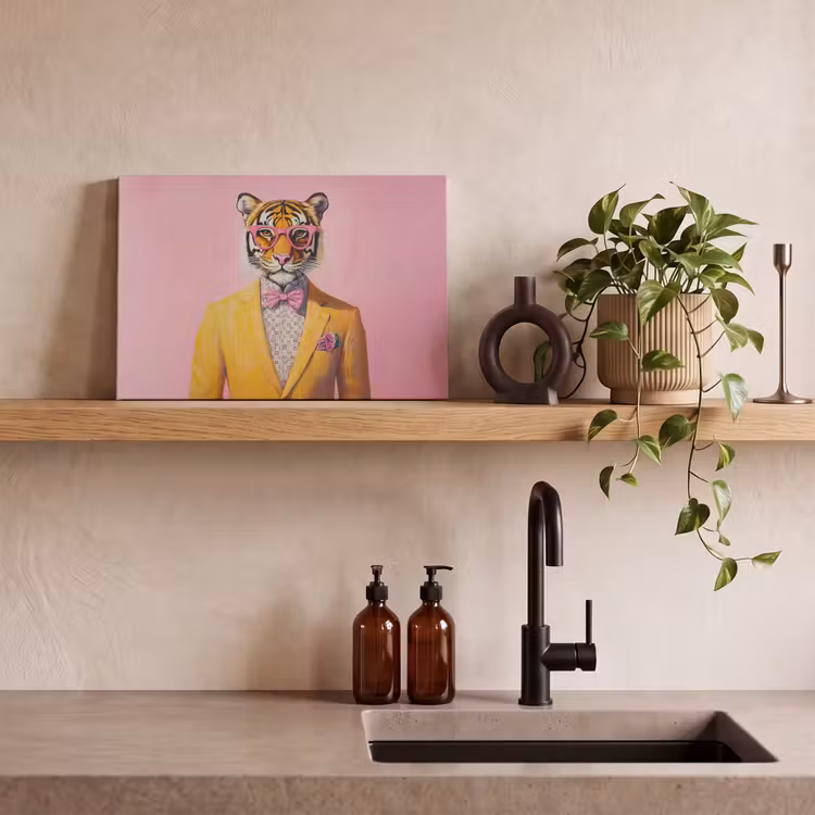 Canvas schilderij - Tijger - Bril - Geel - Jasje — 3