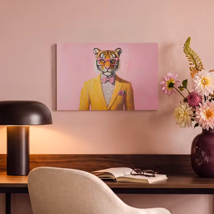 Canvas schilderij - Tijger - Bril - Geel - Jasje — 4