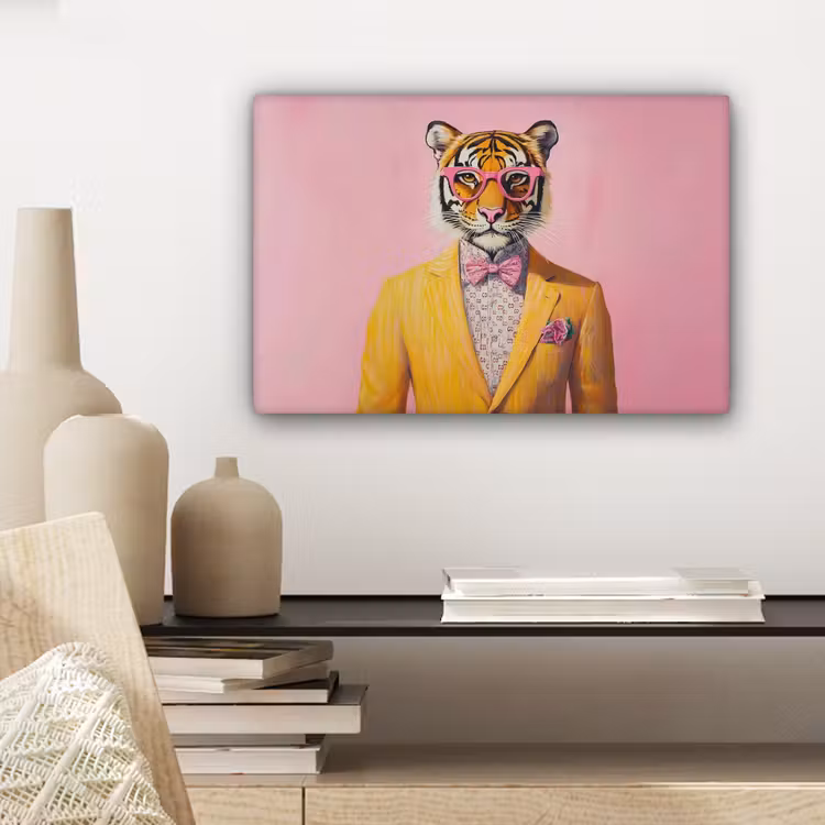 Canvas schilderij - Tijger - Bril - Geel - Jasje — 5