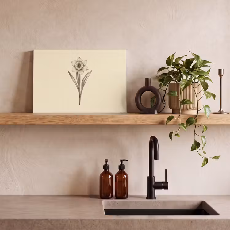 Canvas schilderij - Zwart - Narcis - Illustratie — 3