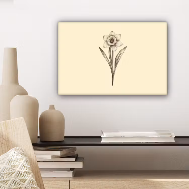 Canvas schilderij - Zwart - Narcis - Illustratie — 5