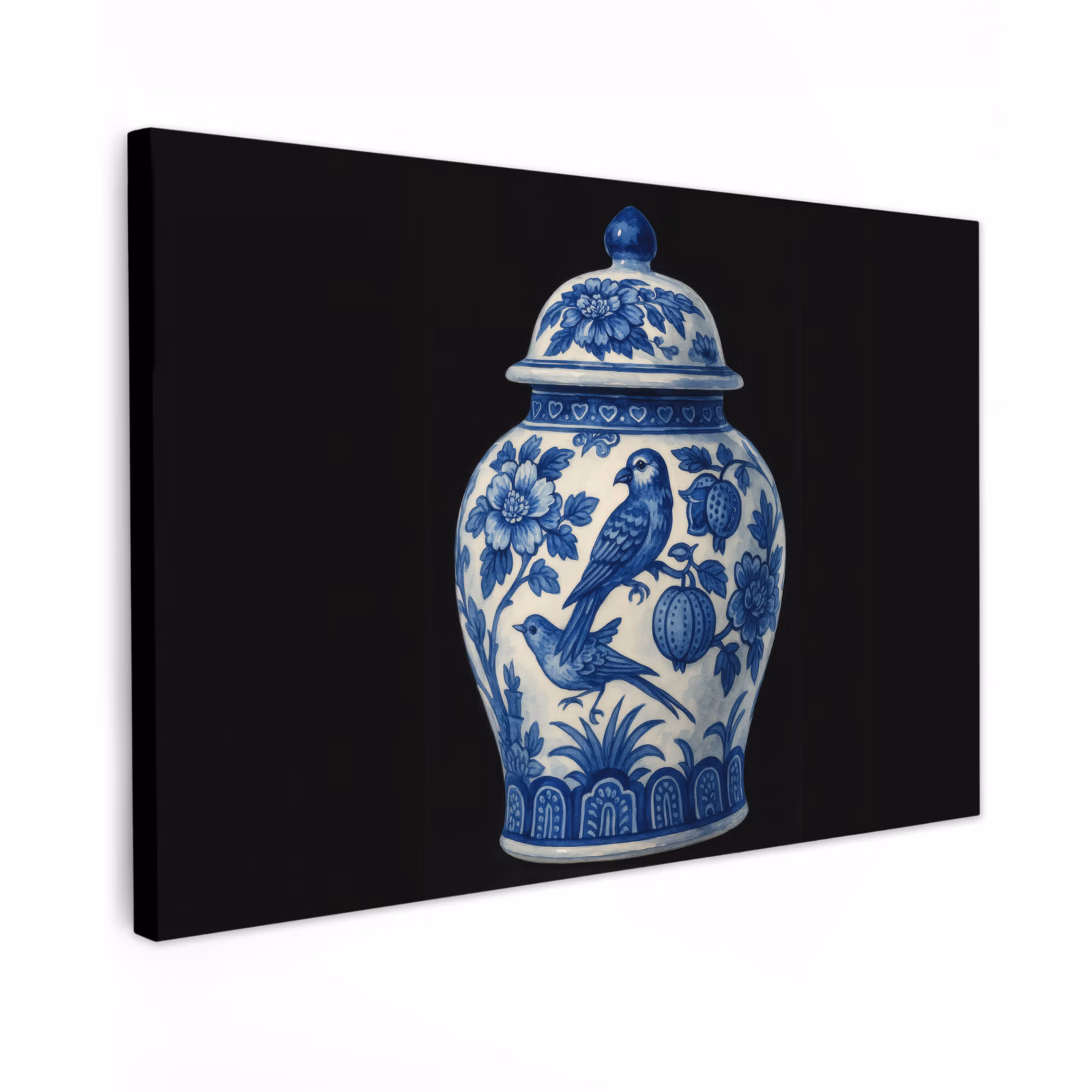 Canvas schilderij - Pot - Delfts Blauw - Bloemen — 1