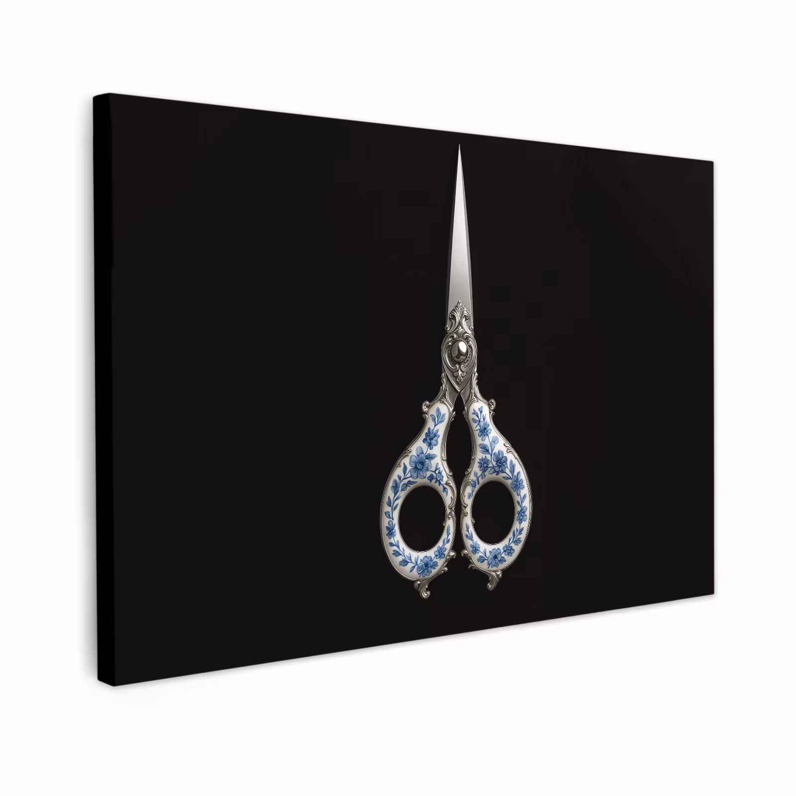 Canvas schilderij - Schaar - Delfts blauw - Zwart — 1