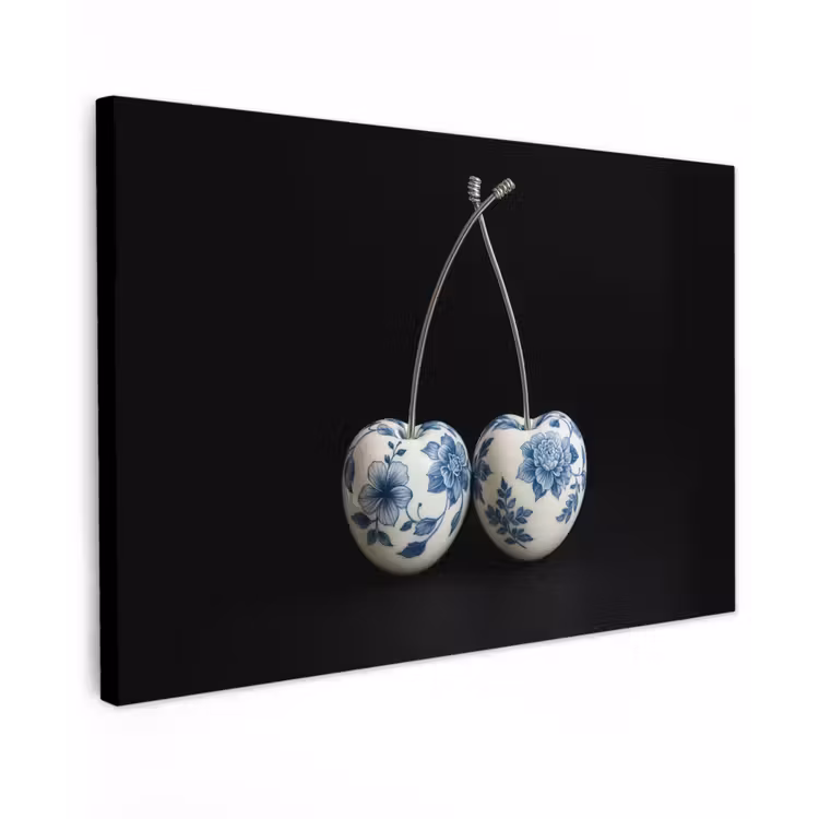 Canvas schilderij - Kersen - Delfts blauw - Fruit — 1