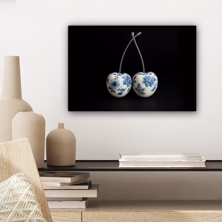 Canvas schilderij - Kersen - Delfts blauw - Fruit — 5