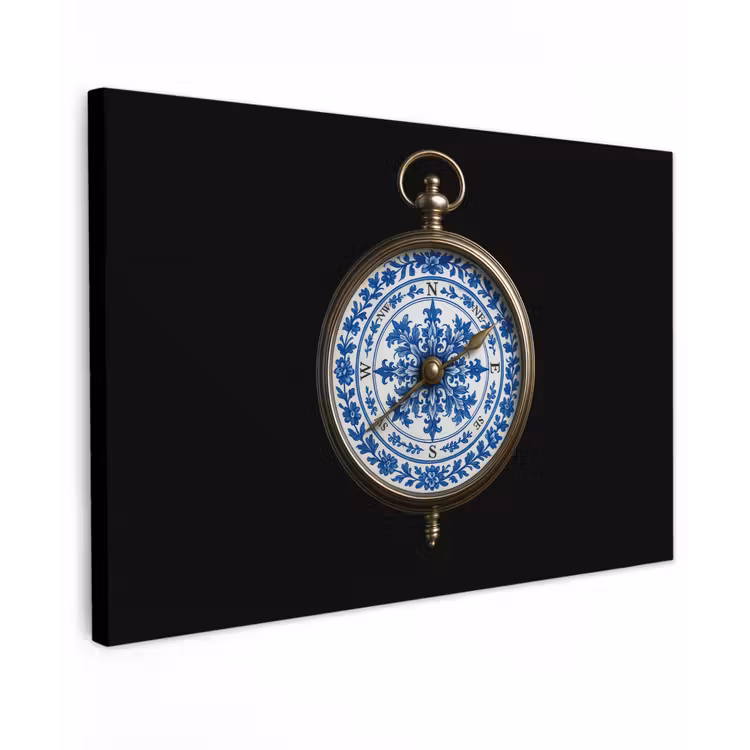 Canvas schilderij - Kompas - Delfts blauw - Zwart — 1