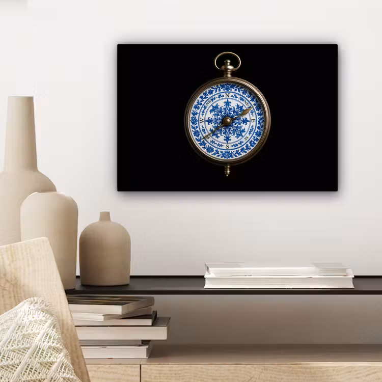 Canvas schilderij - Kompas - Delfts blauw - Zwart — 5