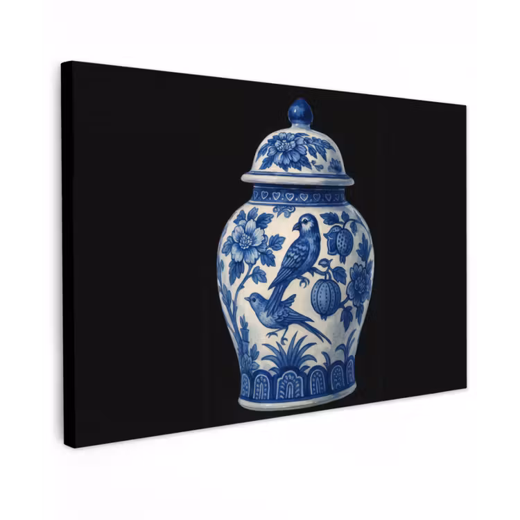 Canvas schilderij - Pot - Delfts Blauw - Bloemen — 1