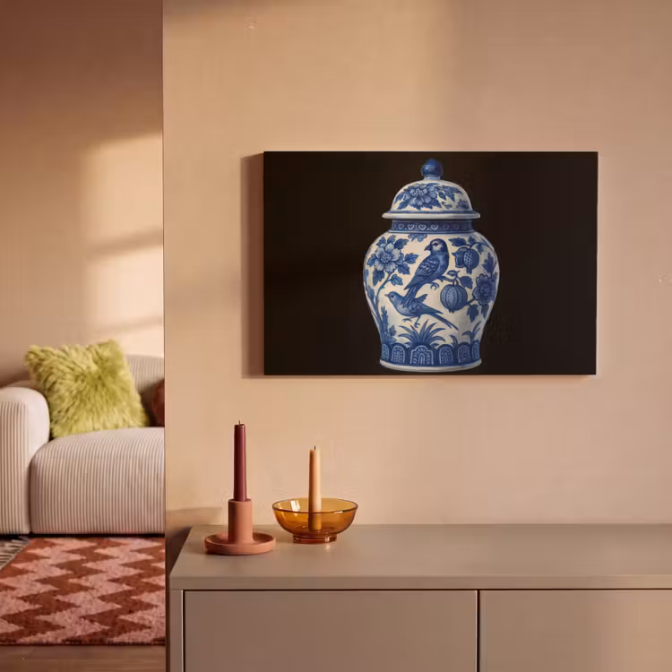 Canvas schilderij - Pot - Delfts Blauw - Bloemen — 2