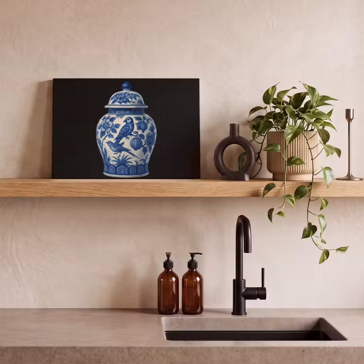 Canvas schilderij - Pot - Delfts Blauw - Bloemen — 3