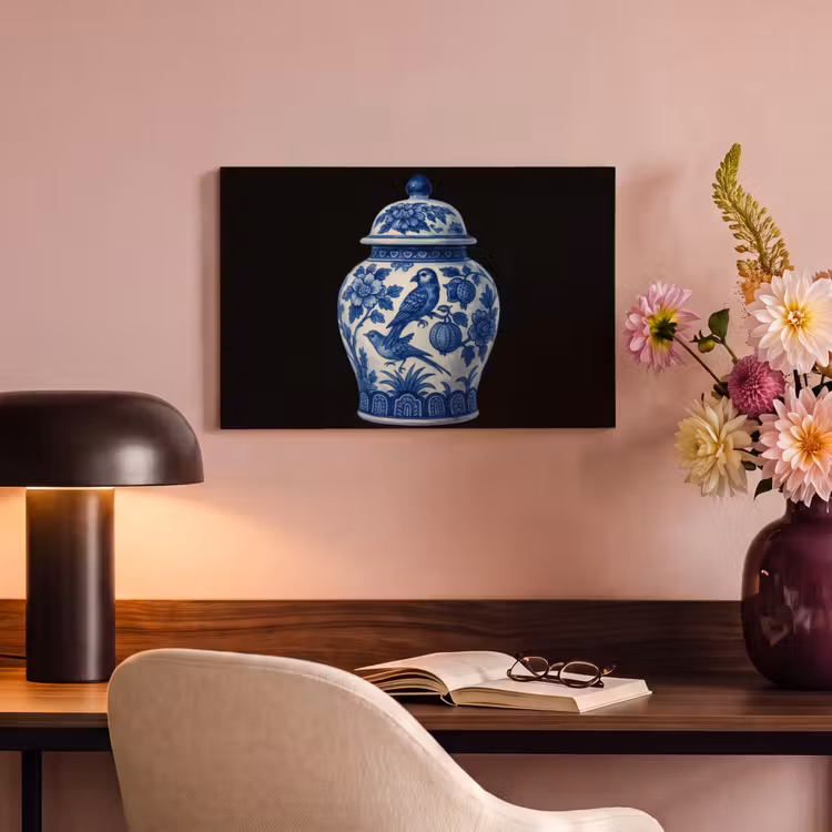 Canvas schilderij - Pot - Delfts Blauw - Bloemen — 4