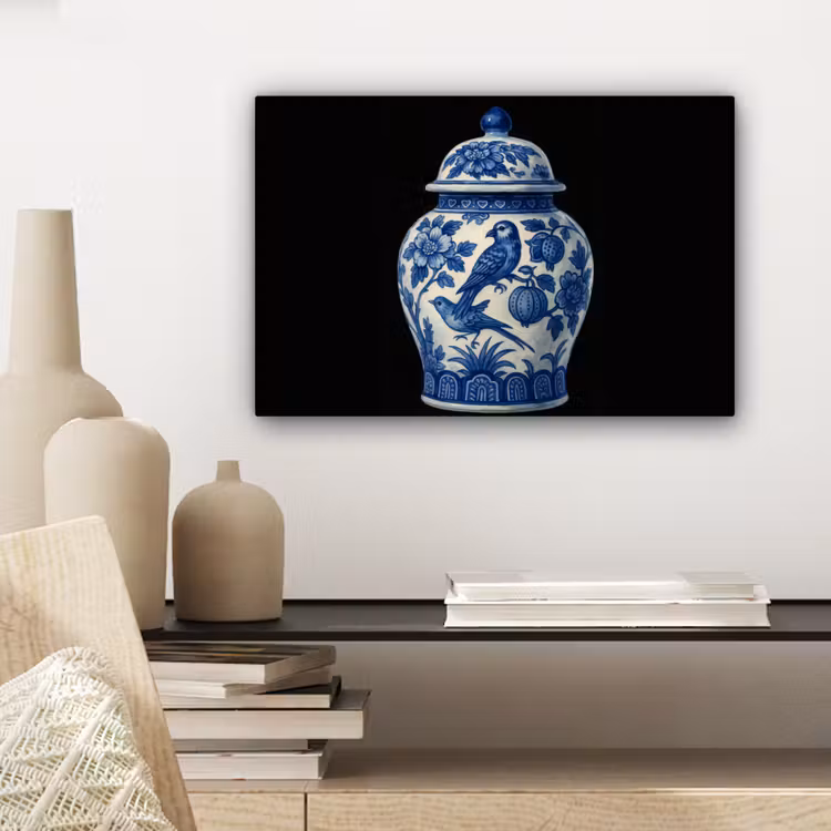 Canvas schilderij - Pot - Delfts Blauw - Bloemen — 5