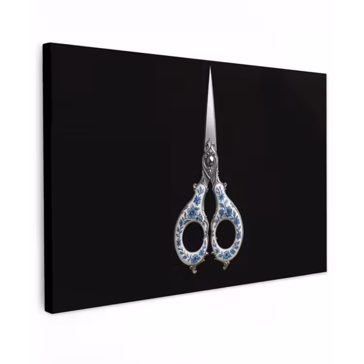 Canvas schilderij - Schaar - Delfts blauw - Zwart — 1