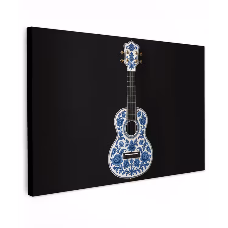 Canvas schilderij - Ukelele - Delfts - Blauw - Muziek — 1