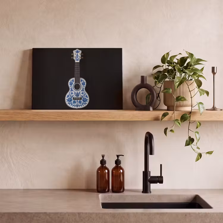 Canvas schilderij - Ukelele - Delfts - Blauw - Muziek — 3