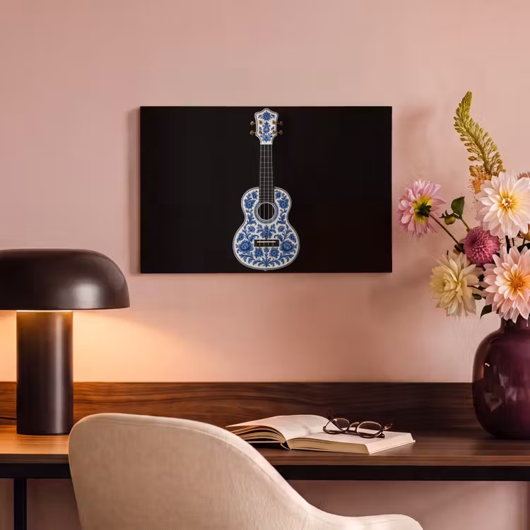 Canvas schilderij - Ukelele - Delfts - Blauw - Muziek — 4