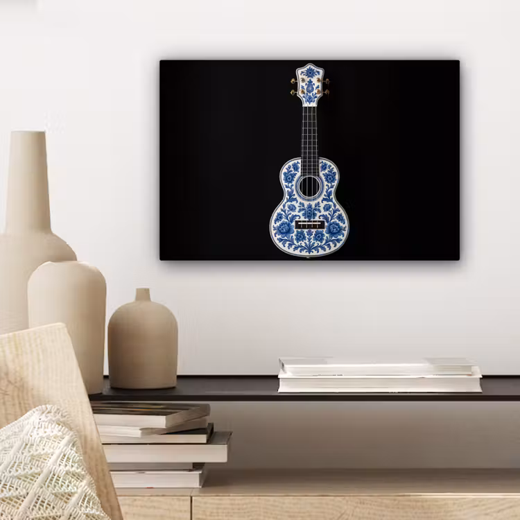 Canvas schilderij - Ukelele - Delfts - Blauw - Muziek — 5