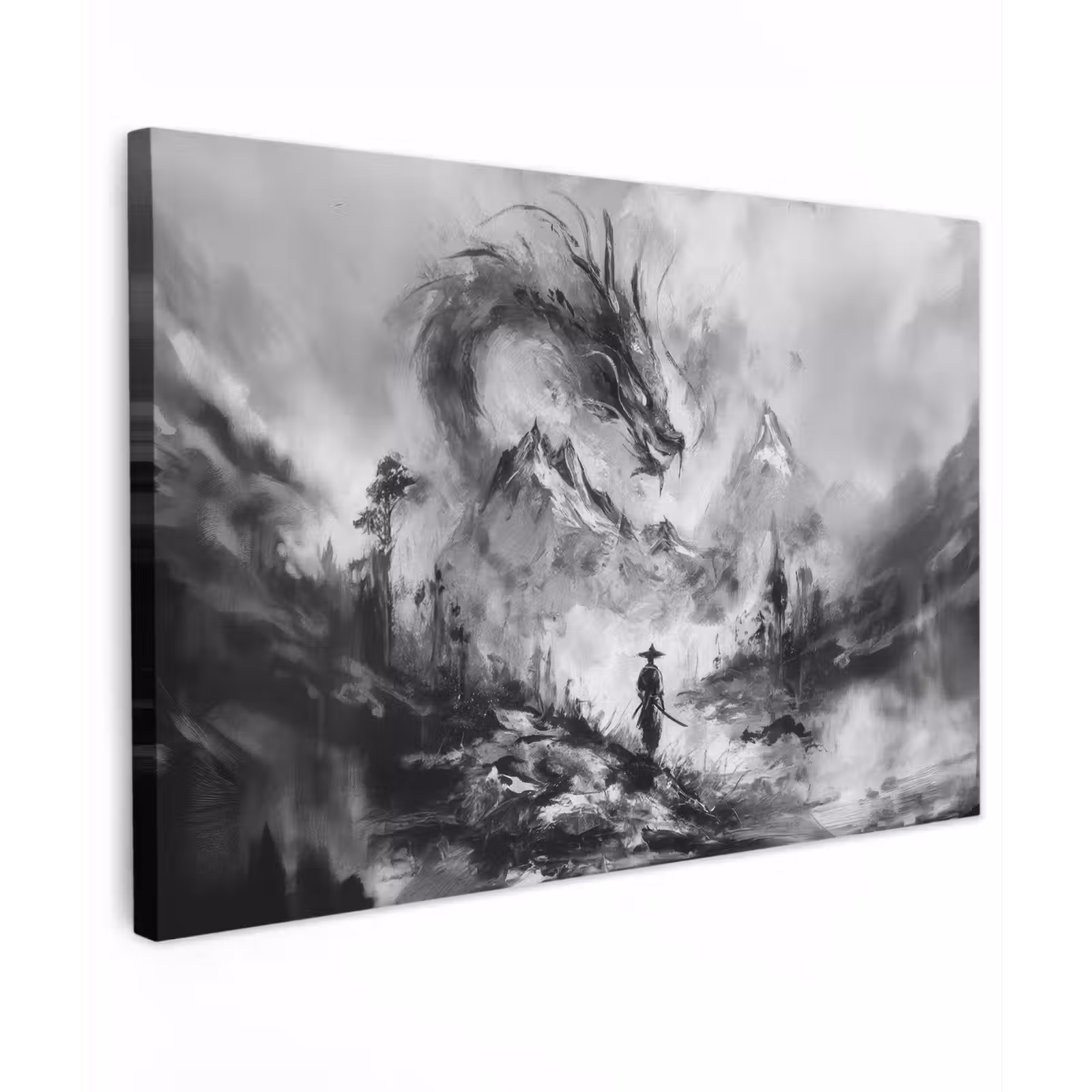 Canvas schilderij - Krijger - Draak - Grijs — 1