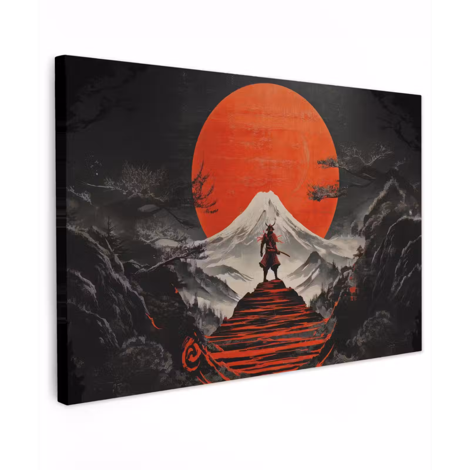 Canvas schilderij - Krijger - Rode trappen - Zon - Berg — 1