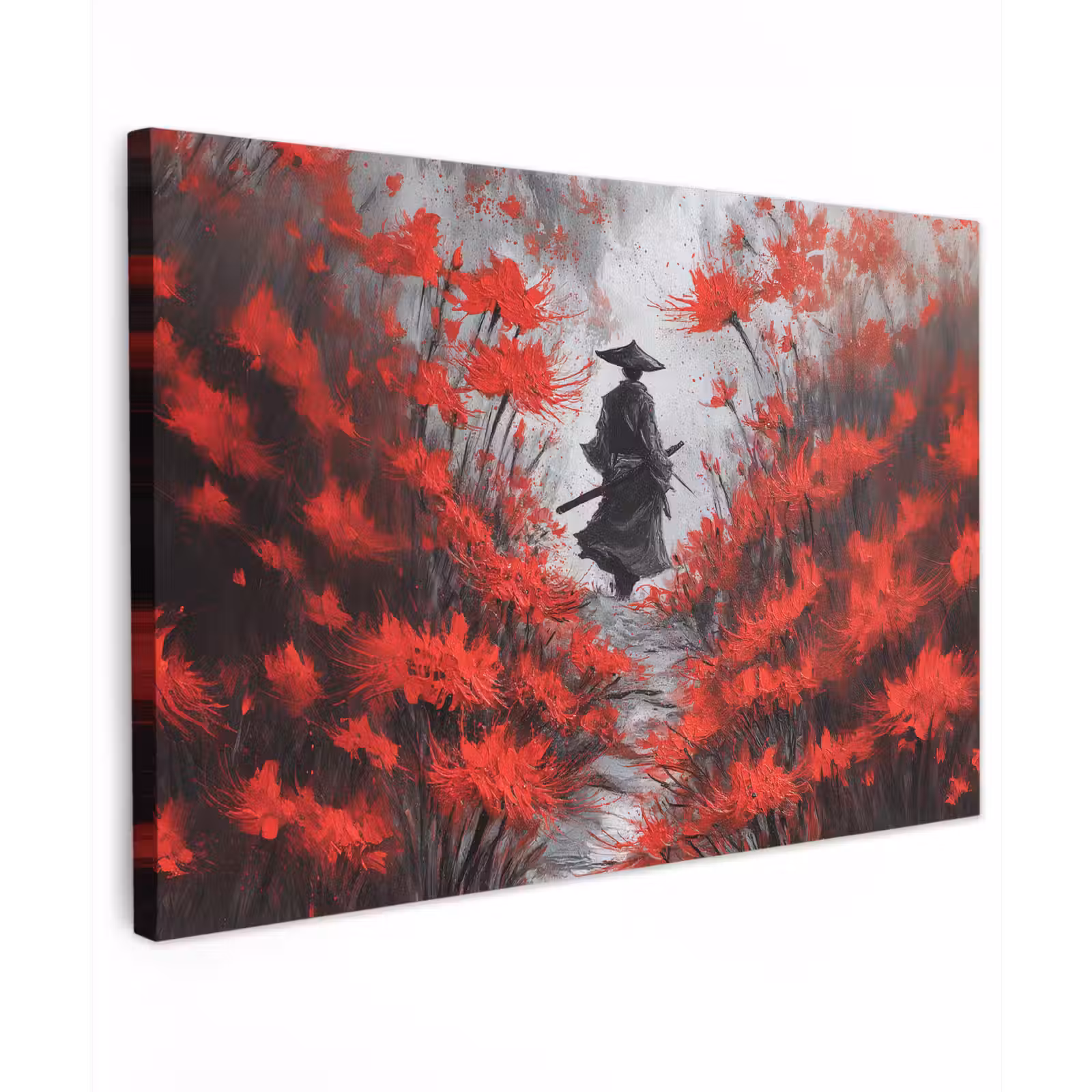 Canvas schilderij - Rode bloemen - mistig - Man — 1