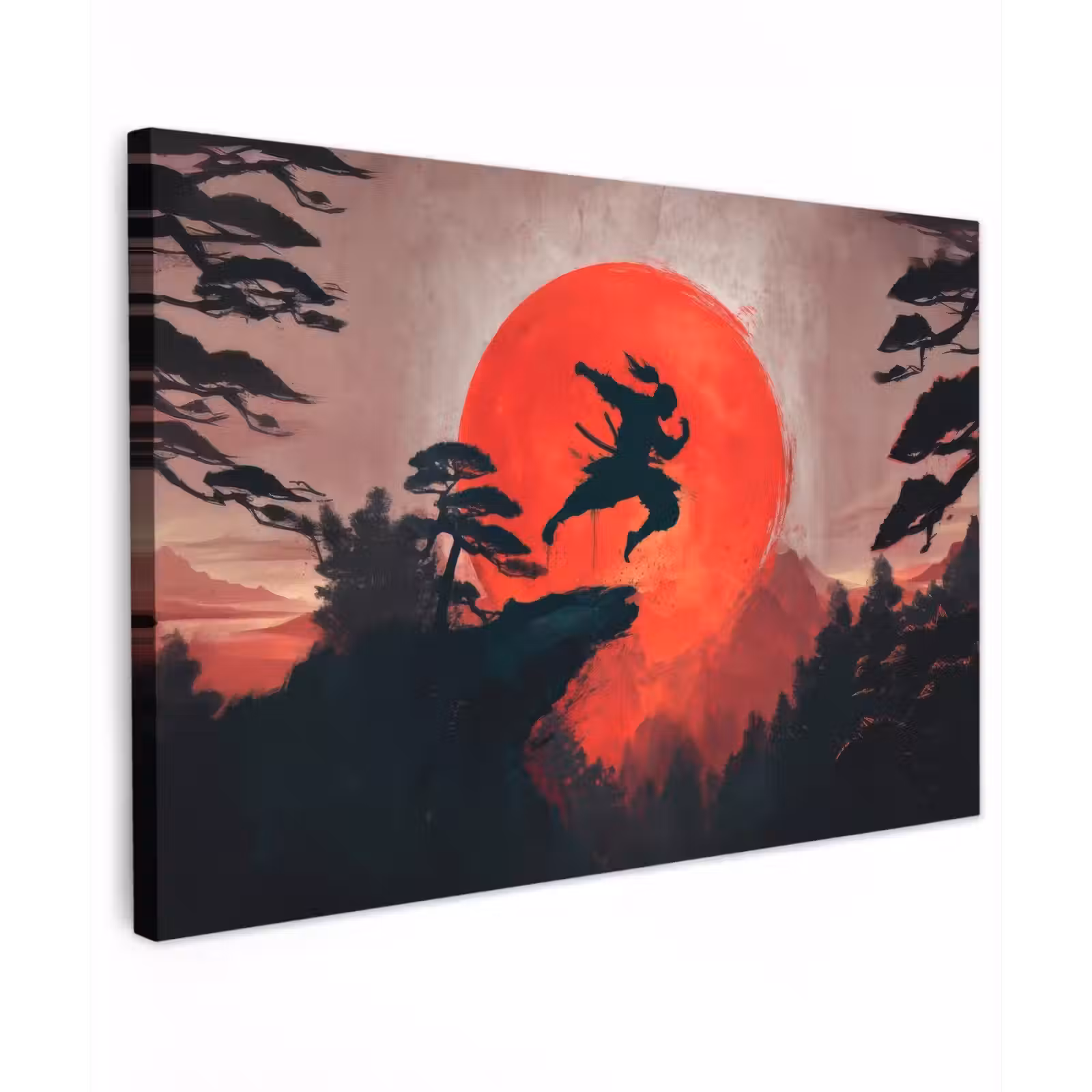 Canvas schilderij - Zon - Krijger - Bomen - Bergen — 1