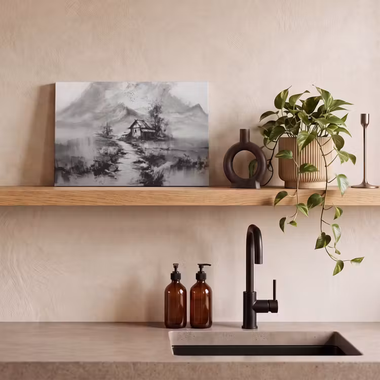 Canvas schilderij - Hut - Grijs - Bergen - Mistig — 3