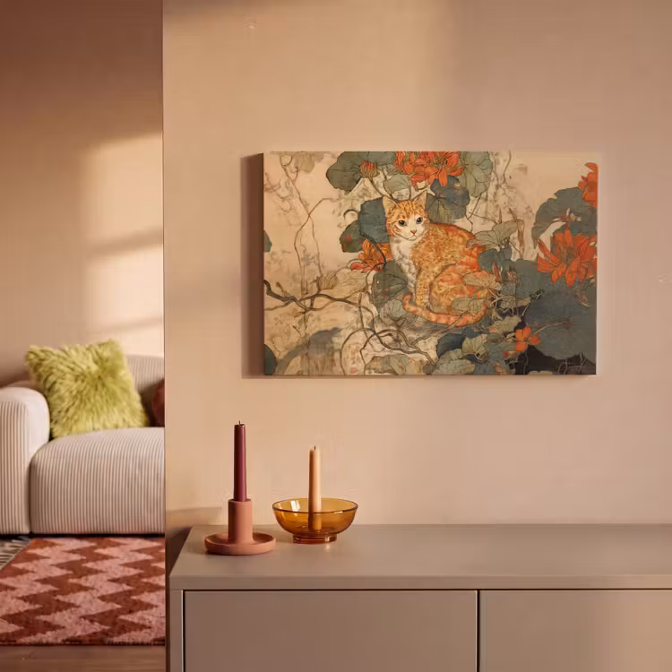 Canvas schilderij - Kat - Sierlijk - Bloemen — 2