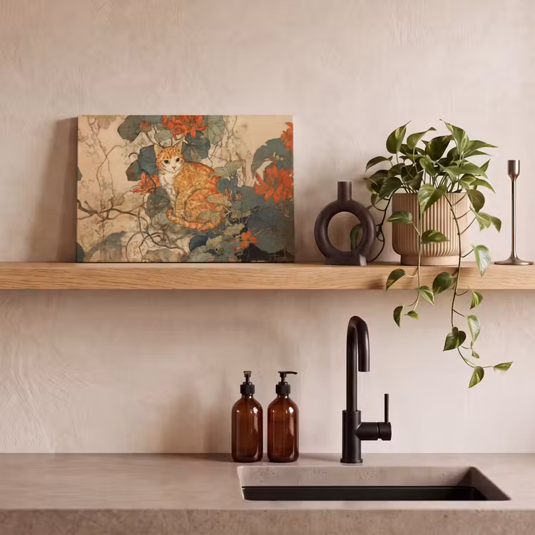 Canvas schilderij - Kat - Sierlijk - Bloemen — 3
