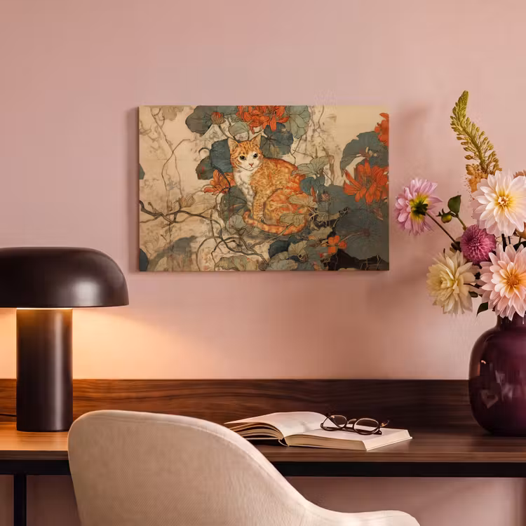 Canvas schilderij - Kat - Sierlijk - Bloemen — 4