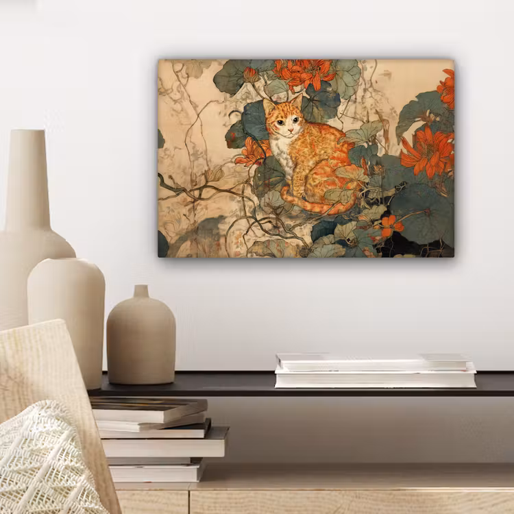 Canvas schilderij - Kat - Sierlijk - Bloemen — 5