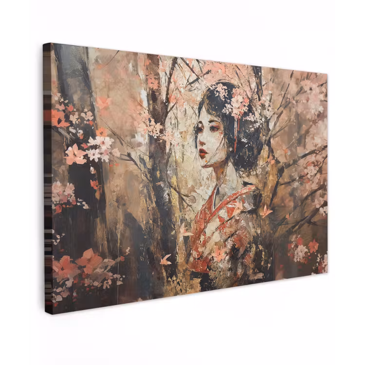Canvas schilderij - Kimono - Vrouw - kersenbomen — 1