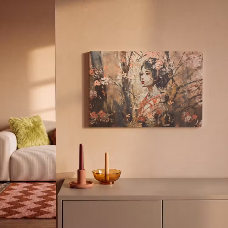 Canvas schilderij - Kimono - Vrouw - kersenbomen — 2