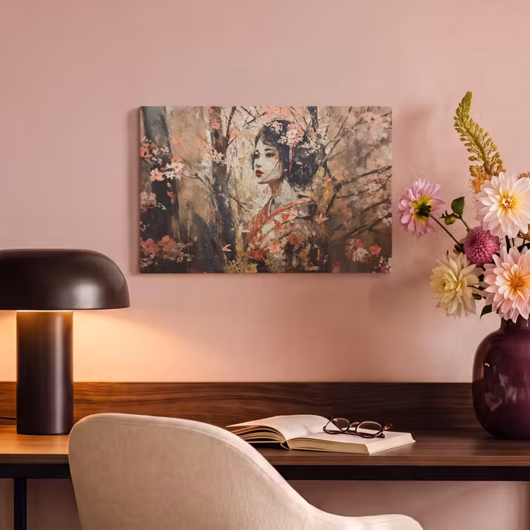 Canvas schilderij - Kimono - Vrouw - kersenbomen — 4
