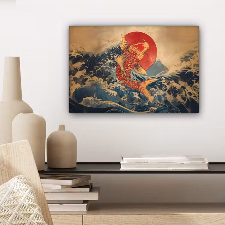 Canvas schilderij - Koi - Zee - Golven - Zon — 5