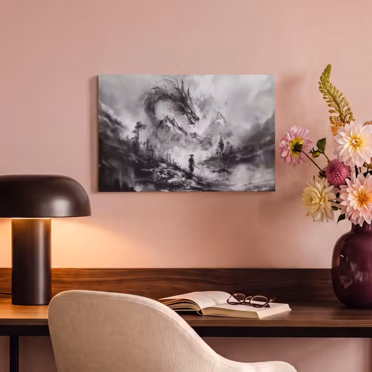 Canvas schilderij - Krijger - Draak - Grijs — 4
