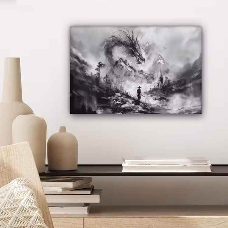 Canvas schilderij - Krijger - Draak - Grijs — 5