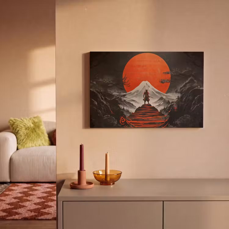 Canvas schilderij - Krijger - Rode trappen - Zon - Berg — 2