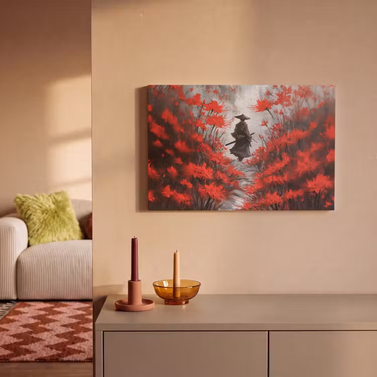 Canvas schilderij - Rode bloemen - mistig - Man — 2