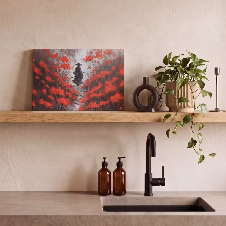 Canvas schilderij - Rode bloemen - mistig - Man — 3