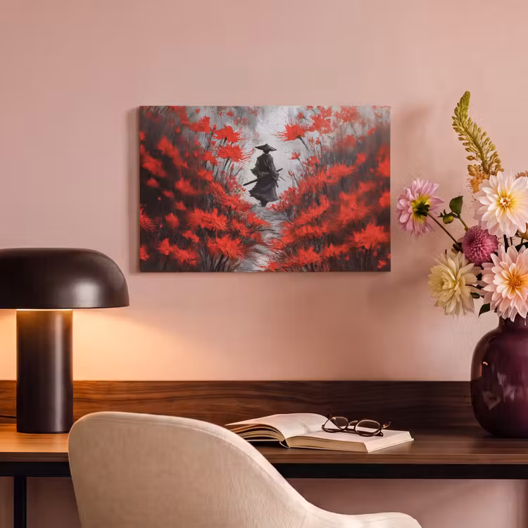 Canvas schilderij - Rode bloemen - mistig - Man — 4