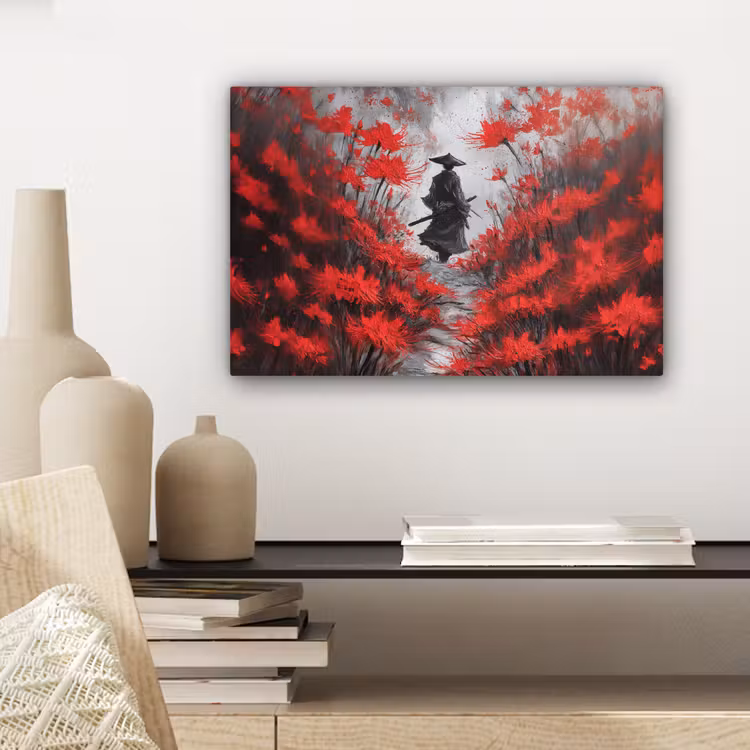 Canvas schilderij - Rode bloemen - mistig - Man — 5