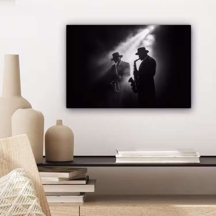 Canvas schilderij - Saxofonisten - Hoeden - Rook - Licht — 5