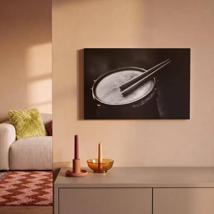 Canvas schilderij - Trommel - Close-up - Drumstokken - Zwart — 2
