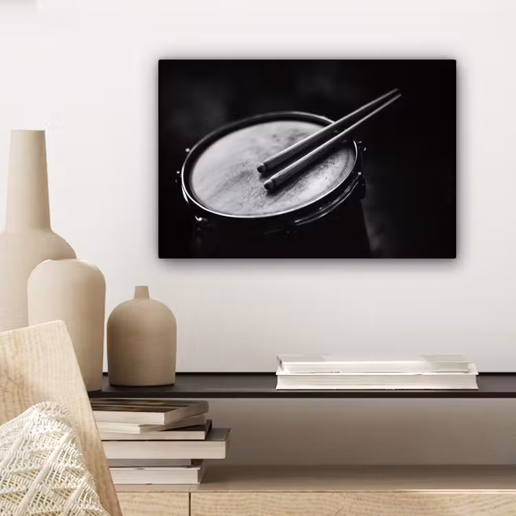 Canvas schilderij - Trommel - Close-up - Drumstokken - Zwart — 5