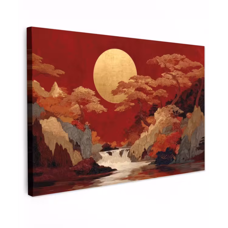 Canvas schilderij - Volle maan - Landschap - Waterval — 1