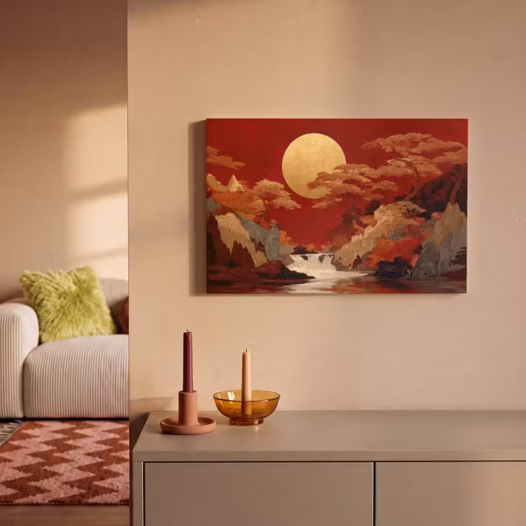 Canvas schilderij - Volle maan - Landschap - Waterval — 2