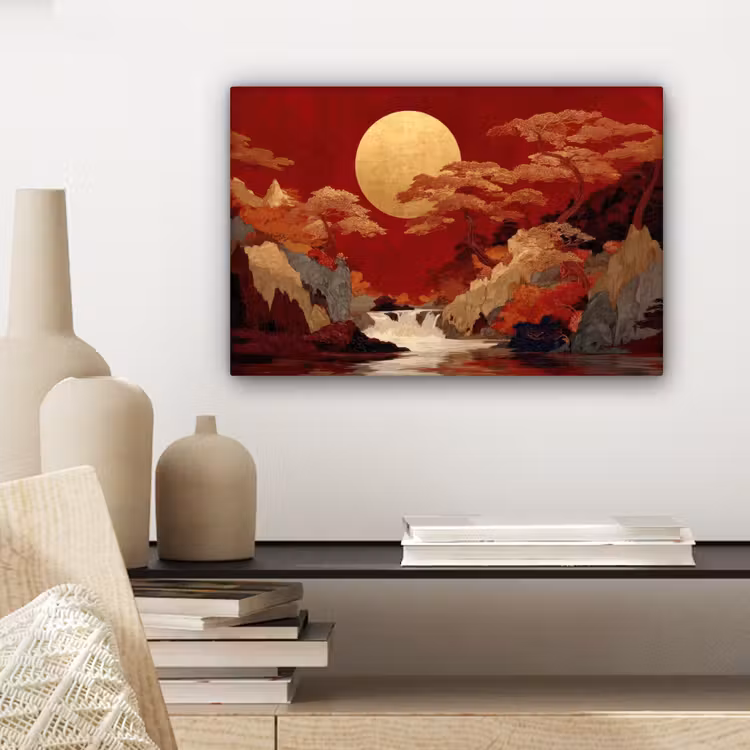Canvas schilderij - Volle maan - Landschap - Waterval — 5