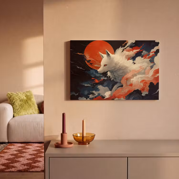 Canvas schilderij - Witte vos - wolken - maan — 2