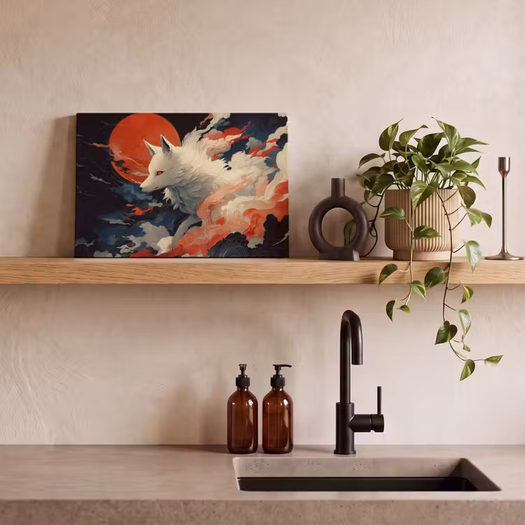 Canvas schilderij - Witte vos - wolken - maan — 3